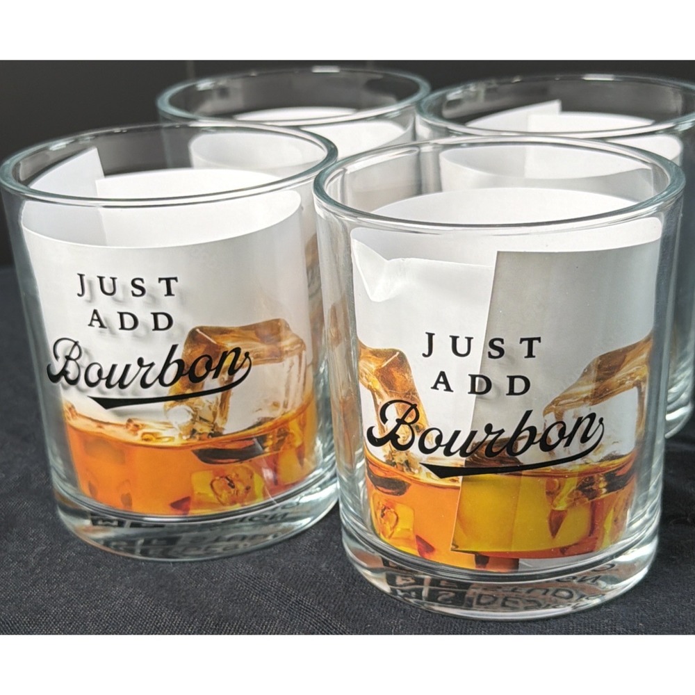 Set Of 4 NWOB " Just Add Burbon " Drinking Glasses Clear